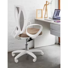 Silla Oficina Ejecutiva Sillon Gerencial Cromado Alma Blanco Color Arena Material Del Tapizado Chenille