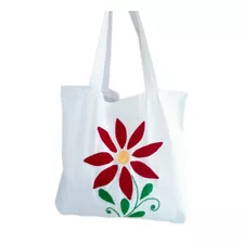 Bolsa De Manta Bordada A Mano / Diseño Flor Pascua