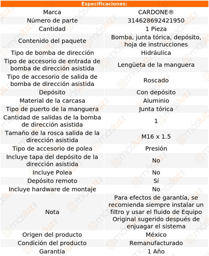 Bomba Direccin Licuadora Aurora 6 Cil 3.5l 01/02 Reman Foto 5