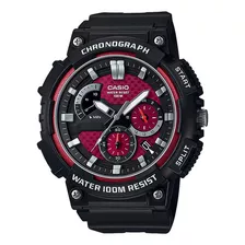 Reloj Casio Analógico Mcw-200h-4av Ts Color De La Correa Negro Color Del Bisel Negro Color Del Fondo Rojo