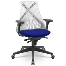 Cadeira Bix Plaxmetal Tela Branca Aero Azul Slider Campinas