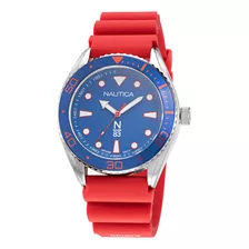 Reloj Nautica Napfws220 Para Hombre Malla Rojo Bisel Azul Fondo Azul