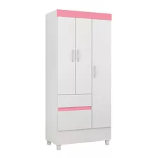 Guarda-roupa Demóbile 3p Wind Cor Branco/rosa De Mdp Com 3 Portas De Dobradiças