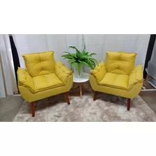 Kit Com 02 Poltronas Opala Luxo Suede Amarelo - Modena Decor