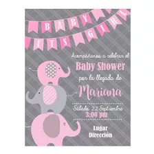Invitación Digital Elefante Rosa Baby Shower