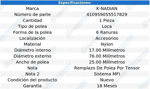 Polea Banda Nylon 6 Ranuras K-nadian Saturn L300 V6 3.0l 05 Foto 3