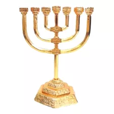 Candelabro Menorá Cidade De Jerusalém Grande Dourado 20cm