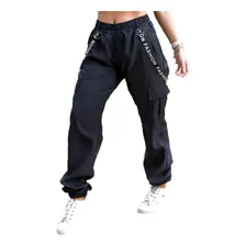 Calça Jogger Feminina Cargo Suspensório Tactel Moda Gringa