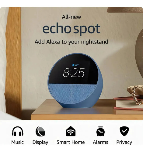 Amazon Echo Spot Bocina Inteligente 2024 Color Azul Acero Azul Acero