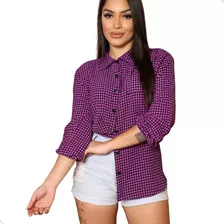 Camisa Blusa Camisete Xadrez Feminina Manga Longa Junina Inv