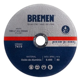 Disco Corte Amoladora Metal Bremen 180 X 1.6mm Caja 10u 7419 Negro