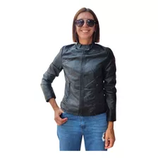 Campera Eco Cuero Mujer Entallada Importada Negra