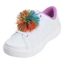 Tenis Menina Com Pompom Pink Cats Branco Colorido V3061