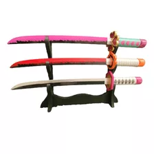 Set De 3 Mini Katanas Demon Slayer Pilares Con Soporte