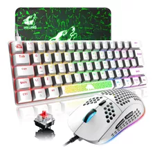 Teclado 60 % Mecanico 62 Teclas Blanco Rgb + Mouse Y Pad