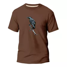 Camiseta Básica Algodão Premium Estampa Digital Corvo Viking