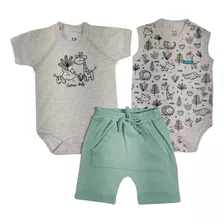 Trio Body Mescla Girafa Body Regata Mescla E Shorts Verde