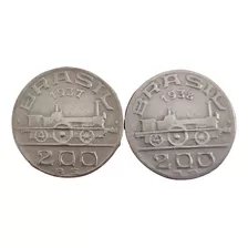 2 Moedas Brasil 200 Réis 1937 1938 Antiga Br Mauá M-234