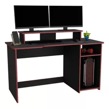 Escritorio Gamer Willy, Color Wengue Y Rojo, Virtual Muebles