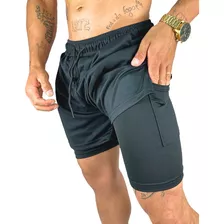 Shorts 2 Em 1 Dry Fit Com Bolso Para Celular Academia