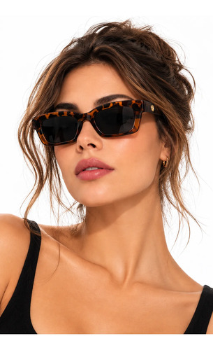 Lentes De Sol Mujer Carey Rectangulares Retro Vintage Negro Animal Print