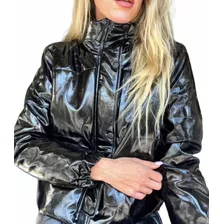 Campera Puffer Importada De Mujer Charol Negra Inflada