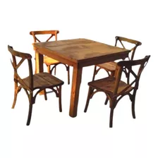 Comedor Crossback Para 4 Personas 100% Madera Color Marrón Diseño De La Tela De Las Sillas Liso