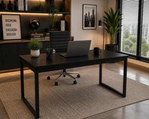 Mesa Informatica 120x80 Sofisticada Para Home Office Preto