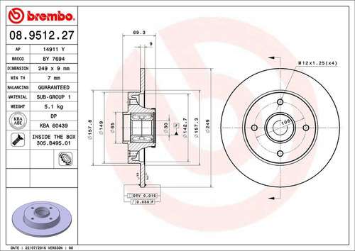 Disco Brembo Peugeot 208 1.6 Gti 2013 A 2019 T Pza Foto 2