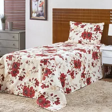 Colcha Cobre Leito Milão Algodão Solteiro 2 Peças Cor Vermelho Florido Estampado