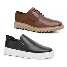 Kit 2 Modelos Sapato Couro Tratorado Loafer Derby Lançamento