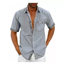 Camisas Casuales De Manga Corta De Color Liso Para Hombre, R