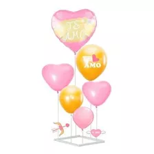 Set Globo Metalico Corazon Con Base Set De 6 Pzas Rosado