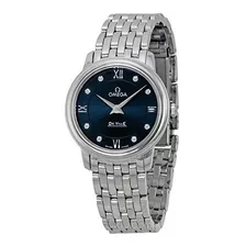 Omega Deville Prestige Blue Diamond Dial Damas De Acero Inox