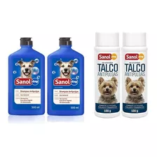 Tratamento Anti Pulga Cachorro 2 Shampoos +2 Talcos Ambiente
