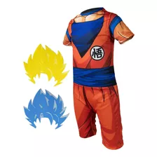 Fantasia Infantil Goku + Cabelo Super Sayajin Blue 1a10 Anos