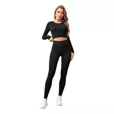 Conjunto Deportivo Levanta Cola Control Abdomen Negro Shein