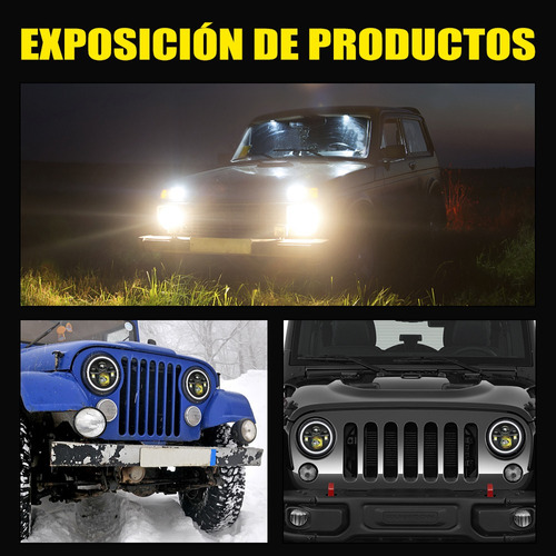 7'' Faros H4 Led Ojo De ngel Para Wrangler Jeep Vocho Moto Foto 9