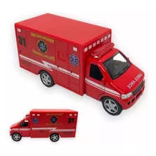 Miniatura Ambulância Vermelha Portas Ferro 13 Centímetros 