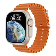 Smartwatch W68+ Ultra Serie 8 49mm Tela 2.0 128 M De Memória Caixa Branco Pulseira Laranja Bisel Dourado Desenho Da Pulseira Mesh