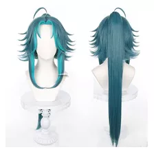 Peruca Verde Genshin Impact Xiao Cosplay 80cm