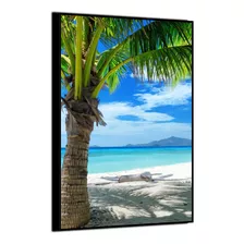 Quadro Decorativo Sala Coqueiro Mar Cristal Grande Moldura