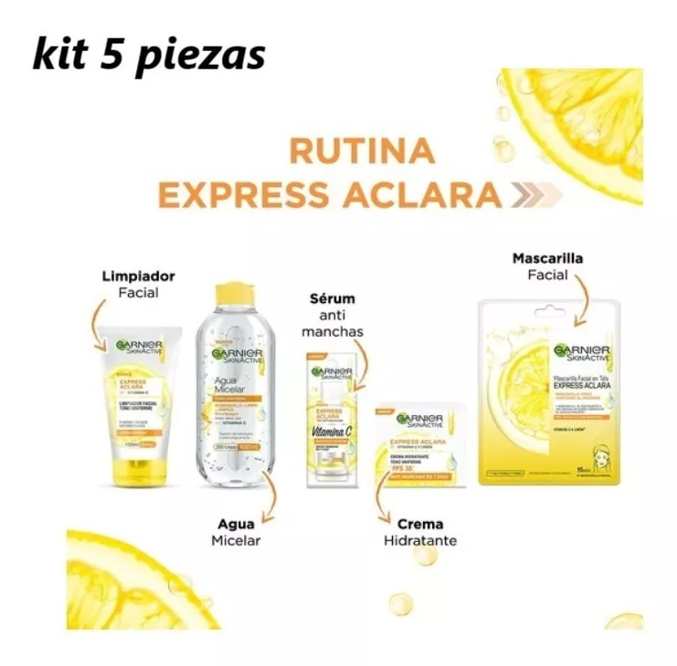 Kit Skin Active Aclarador Express Garnier 5 Piezas.