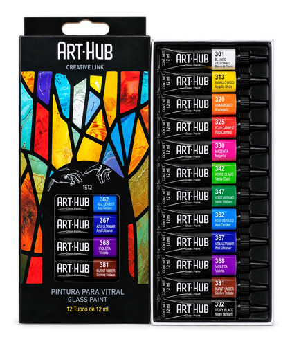 Pintura Para Vitral Art-Hub 12 Colores Tubos De 12 Ml