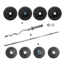 Kit De Pesas 44 Lb Set 8-discos+barra Recta O Curva Gym Prof