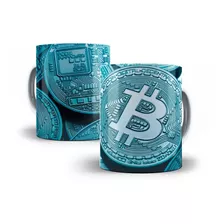 Caneca Bitcoin Criptomoeda Investidor Moedas Digitais Azul