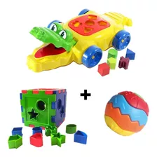 Kit Brinquedo Educativo Infantil Bola + Cubo + Crocodilo