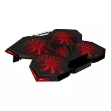 Cooler Para Laptop Gamer Cybercool 5 Ventiladores Ha-k3 Color Negro Led Rojo