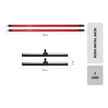 Kit 2- Rodo De Metal 60cm Puxa E Seca Com Cabo 1,20m Cor Cinza