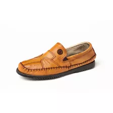 Sapato Sapatilha Mocassim Masculino 100% Couro Marrom Claro